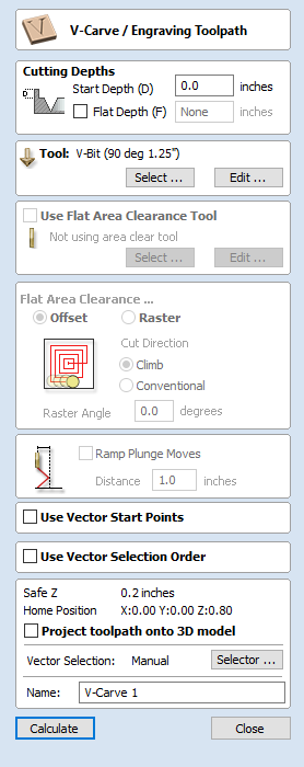 VCarve Toolpath Form